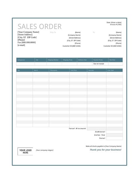 Sales Order Form with Custom Fields Template