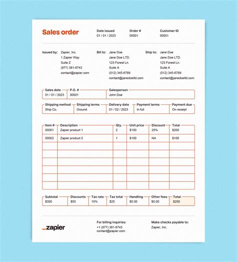 Sales Order Form with Discount and Tax Template