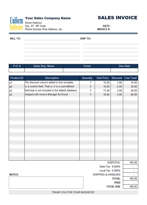 Sales Order Form with Discount and Tax Template