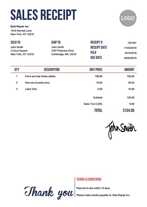 Sales Receipt Template