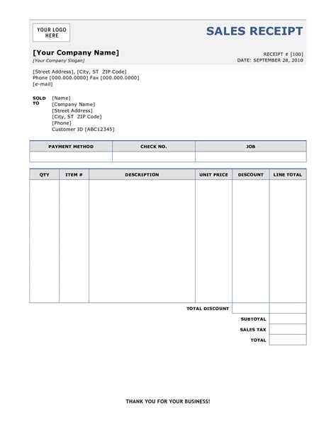 Sales Receipt Template Free