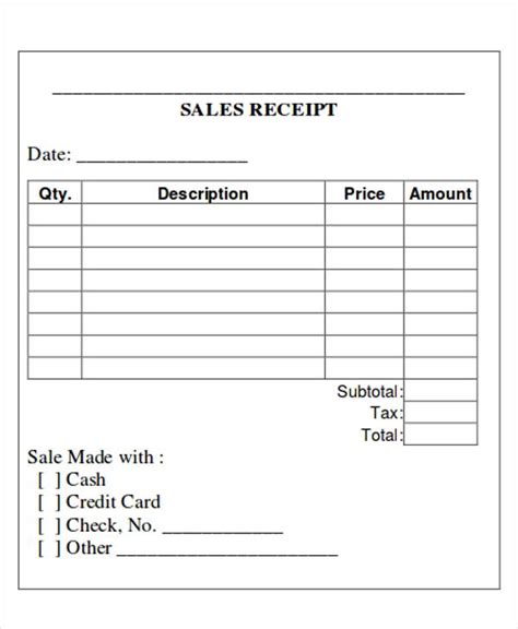 Sales Receipt Template Variations