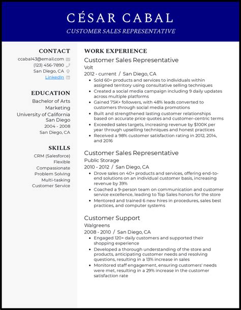 Sales Representative Resume Examples