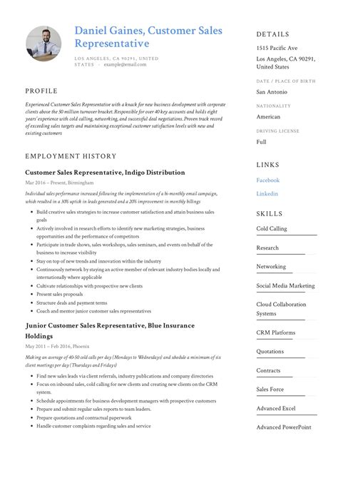 Sales Representative Resume Template Example