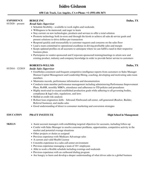 Sales Supervisor Resume Template