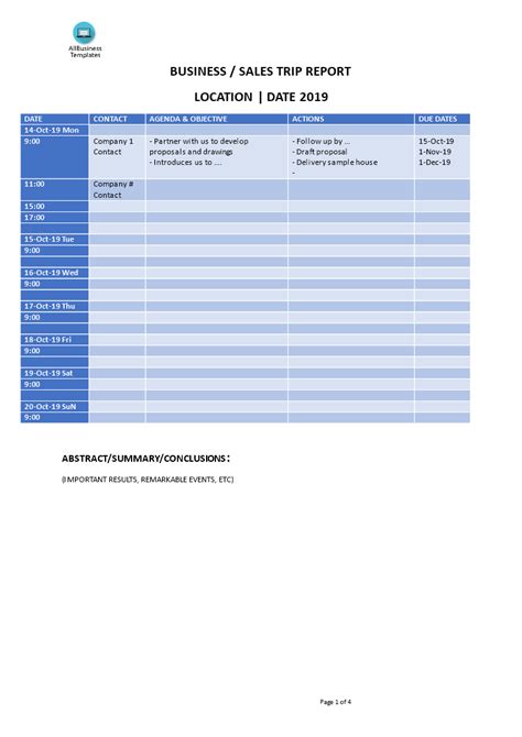 Sales Trip Report Example Template