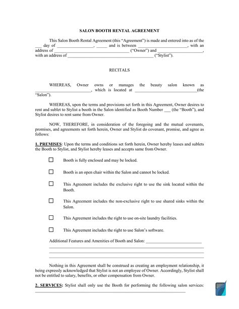 Salon Booth Rental Agreement Sample Template