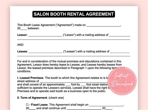 Salon Booth Rental Agreement Template Download