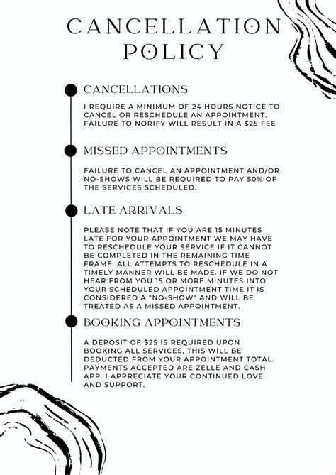 Salon Cancellation Policy Example