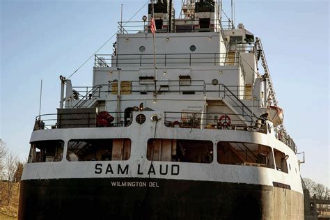 Aerial view of the Sam Laud ship in the Milwaukee harbor