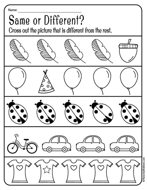 Same and Different Worksheets for 3-Year-Olds