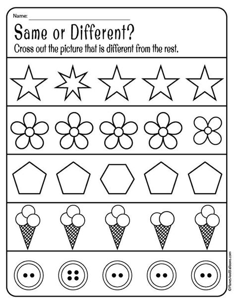 Same and Different Worksheets for 5-Year-Olds