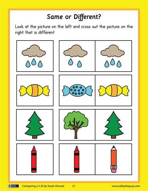 Same and Different Worksheets for Kindergarten