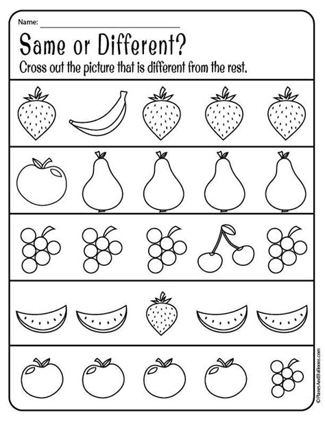 An elementary school student working on a same vs different worksheet