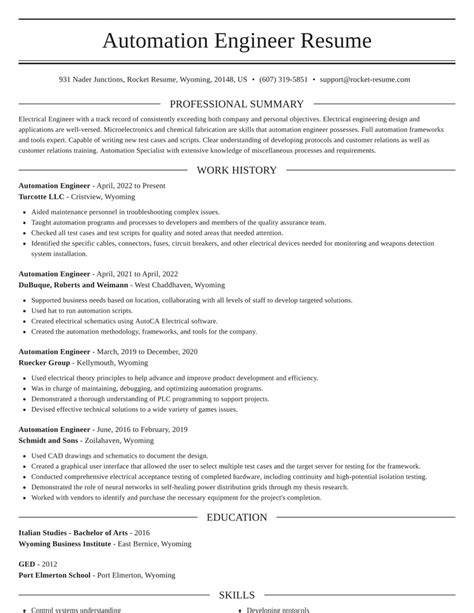 Sample Automation Engineer Resume