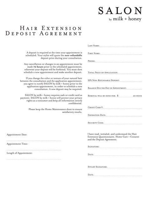 Sample hair extension contract template for salon owners