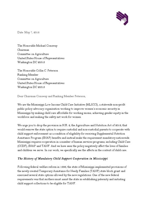 Sample Letter of Support for SNAP Benefits