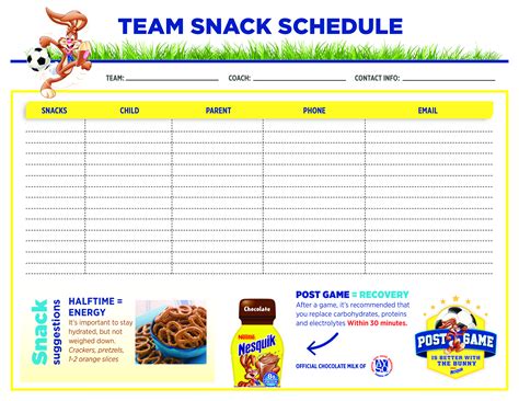 Sample Team Snack Schedule Template