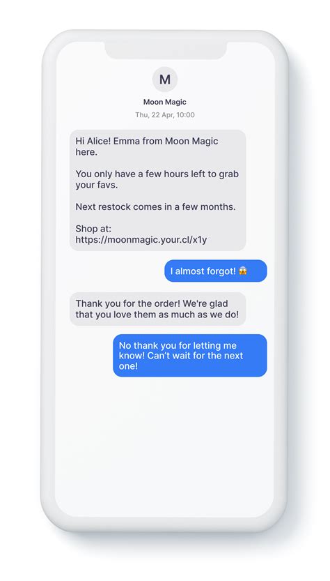 Sample text message templates on a phone screen