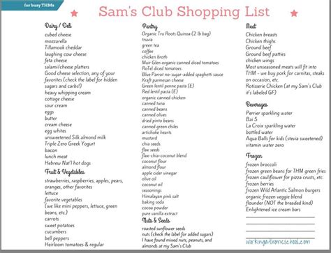 Sam's Club Shopping List