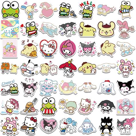 Sanrio character stickers with patterns in various colors