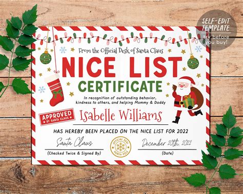 Santa's nice list template