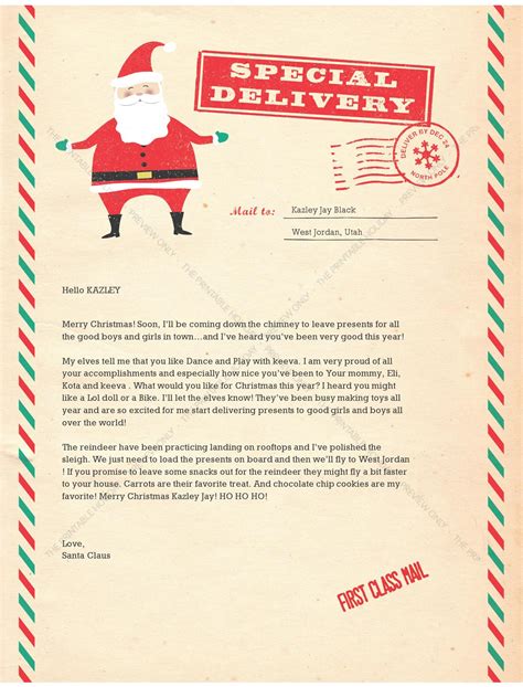 Santa's Special Delivery Letter Template