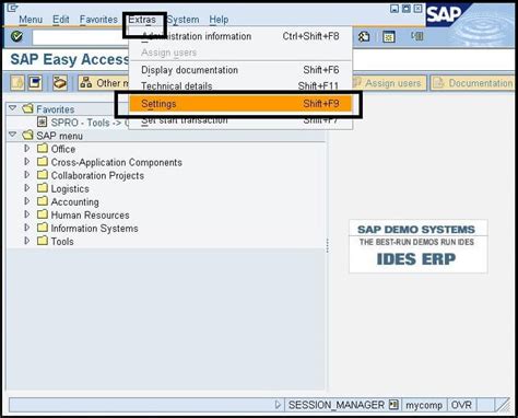 SAP Transaction Codes Menu Image