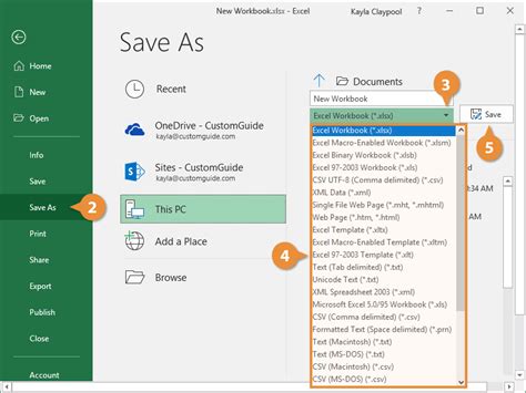 Saving the Excel file