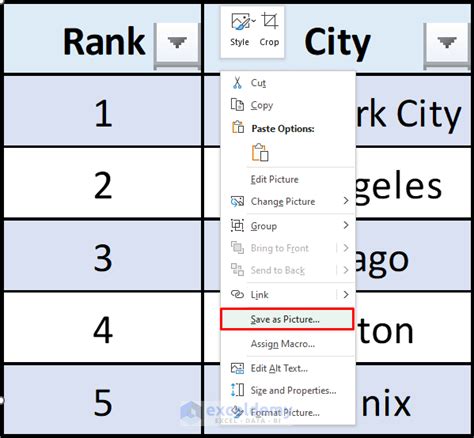 Save Table as Picture in Excel