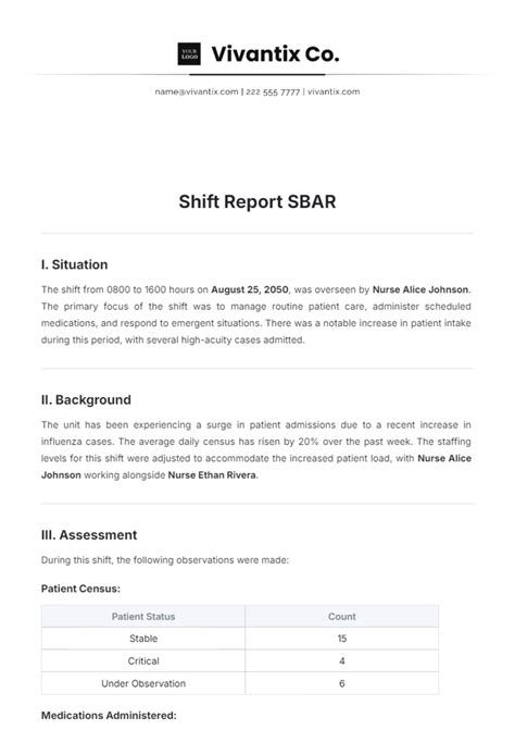 SBAR shift report template for structured reporting