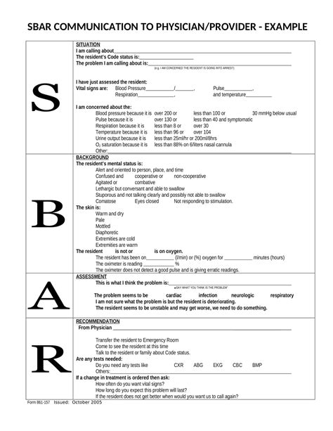 SBAR Template for Nursing Practice