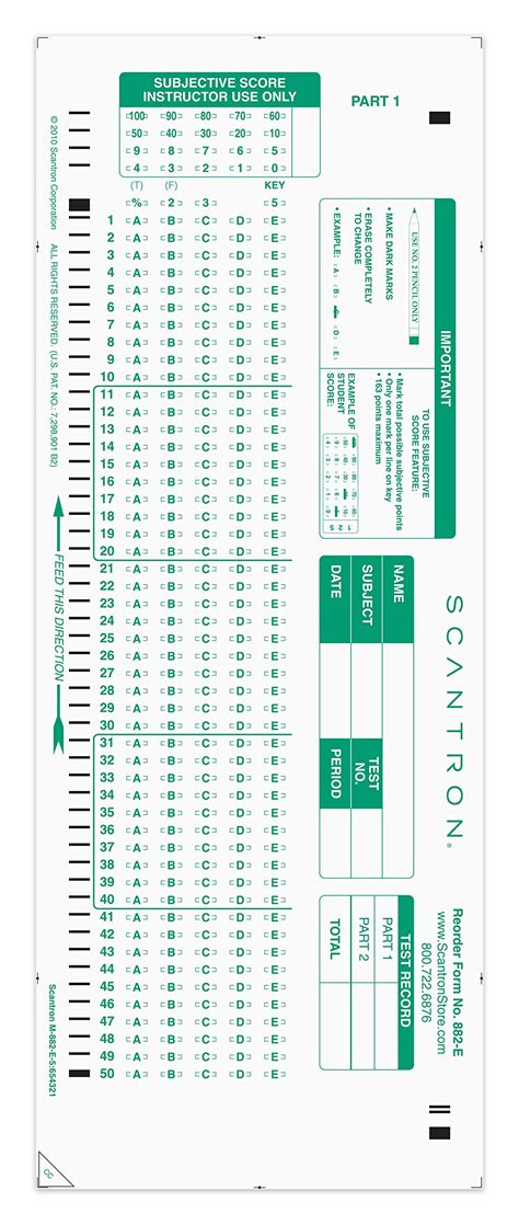 Scantron Sheets for Education