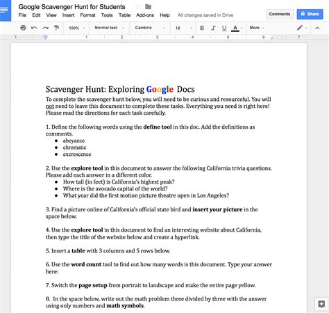 Scavenger Hunt Template Google Docs