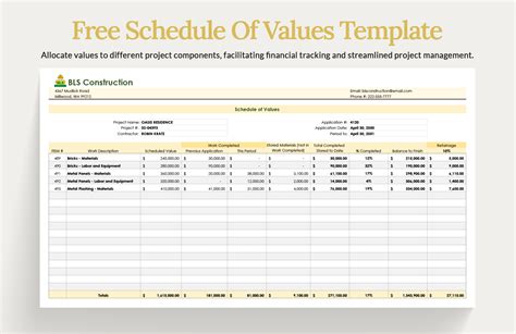 Schedule of Values Template Excel Analysis