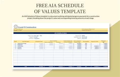 Schedule of Values Template Word