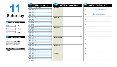 Example of a 15-minute schedule template in Excel