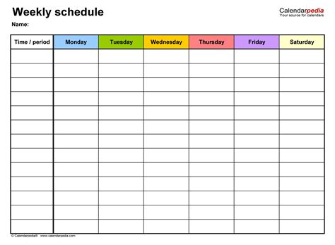 Excel 6 week schedule template