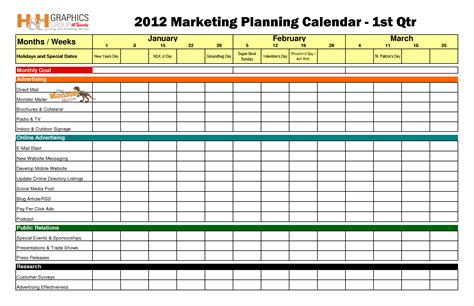 Schedule Template for Marketing