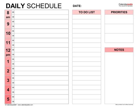 Schedule template PDF