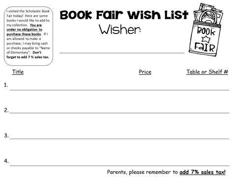 Scholastic Wish List Printable Examples