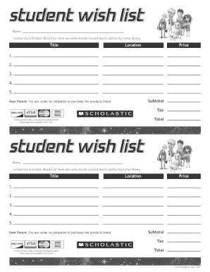 Scholastic Wish List Printable Free