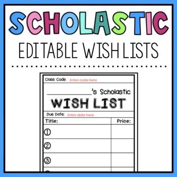 Scholastic Wish List Printable Word