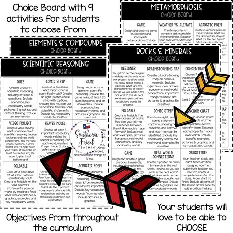 science choice board template