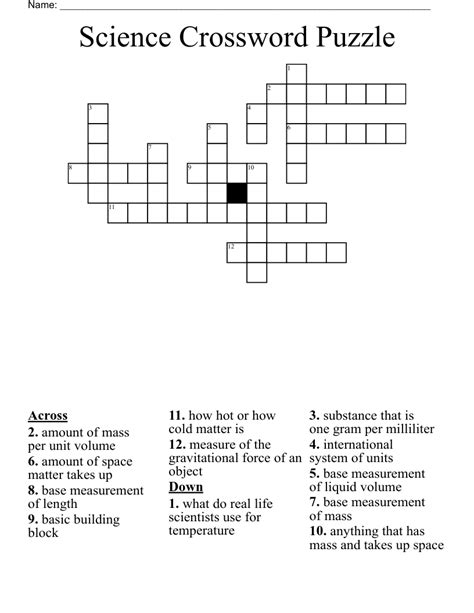 Science Crossword Example