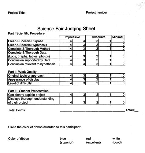 Science Fair Judges Score Sheet Template