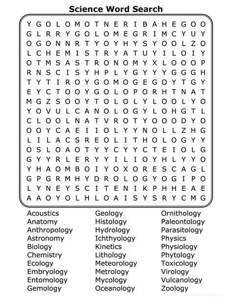 Science Word Search Activities