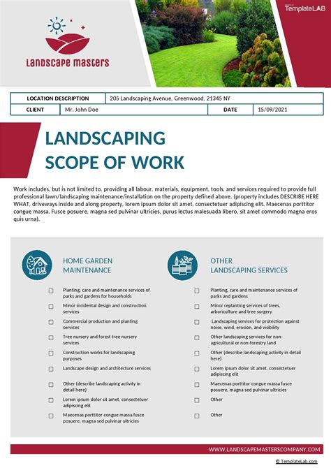 scope of work landscape example