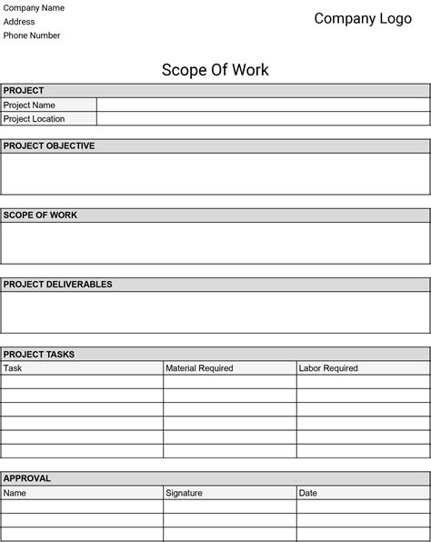 Scope of Work Template Example