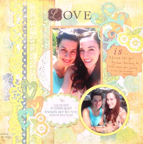 A scrapbook page decorated with square printable stickers and photos